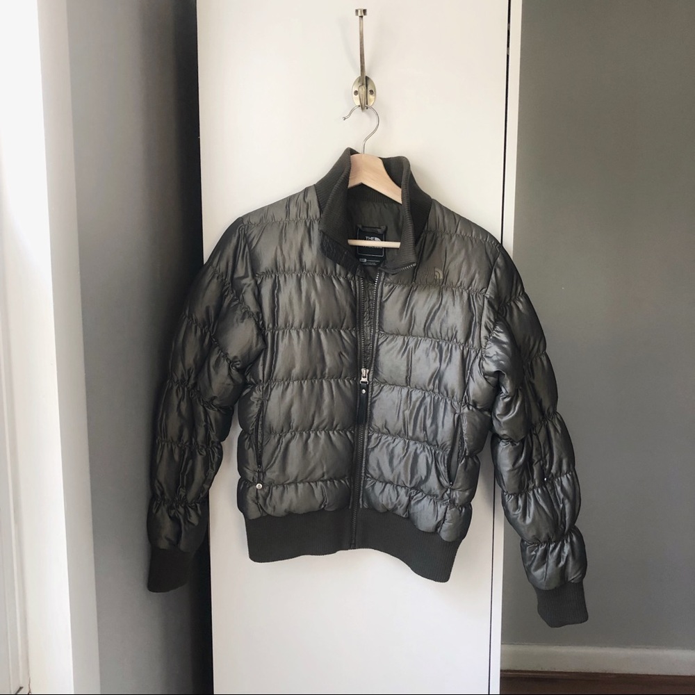 The North Face olive puffer bomber jacket